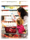 Image of mother and two children in a grocery store
