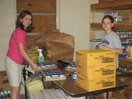 Image of teenage volunteers doing food supply inventory